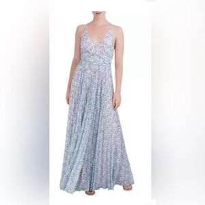 Laundry by Shelli Segal V Neck Floral‎ pleated slip Maxi Dress size 4 new